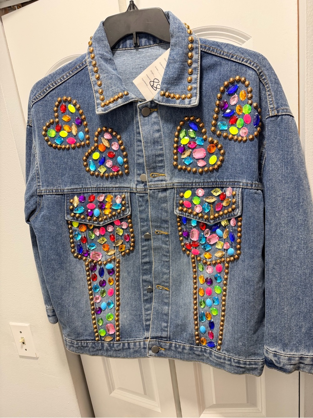 Embellished Denim Jacket with Multicolor Gems